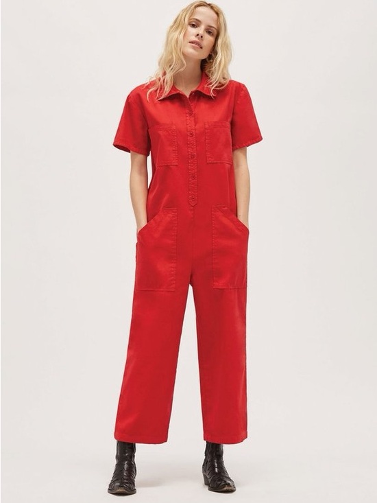 LACAUSA Pants - LACAUSA Red Lucky Short-Sleeve Jumpsuit